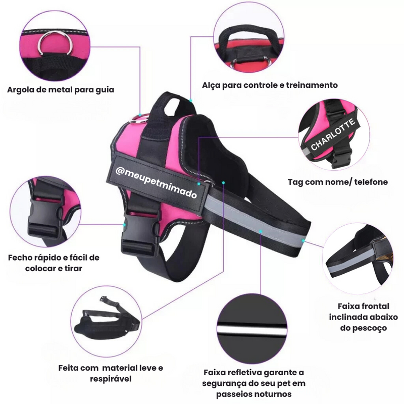 Peitoral Ajustável PetBelt  para Cachorros – Conforto, Segurança e Nome Personalizável!